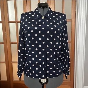 Vintage Liz Claiborne Silky Navy Polka Dot Women's Top